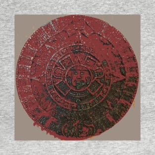 Mayan Calendar / Aztec Sun Stone, in red, from Mexico and Central America T-Shirt